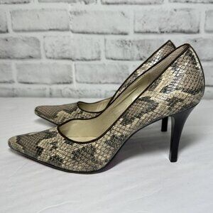 Talbots Leather snakeskin python mid heels classic pump size 8B Made in Brazil